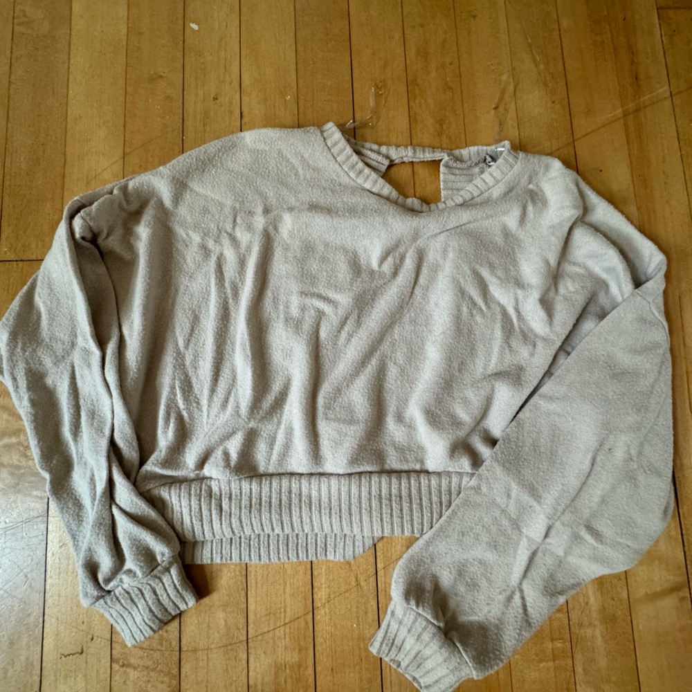 cream brown tanish sweater with open back